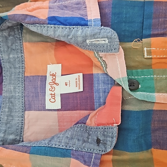 Cat & Jack Matching Twin Buttondown Plaid Short Sleeve Shirt 4T - Picture 3 of 4